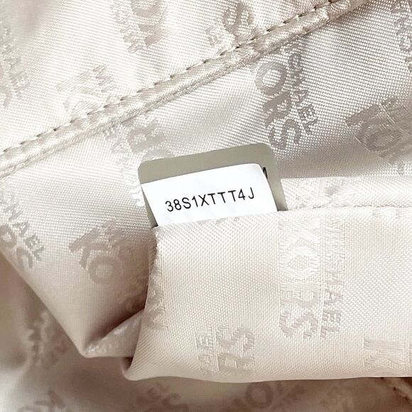 NEW MICHAEL Michael Kors Beige Tan Orange Signature Canvas & Leather Tote Large - Picture 12 of 16